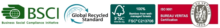 BSCI, Global Recycled Standard, FSC, ISO 9001 Bureau Veritas