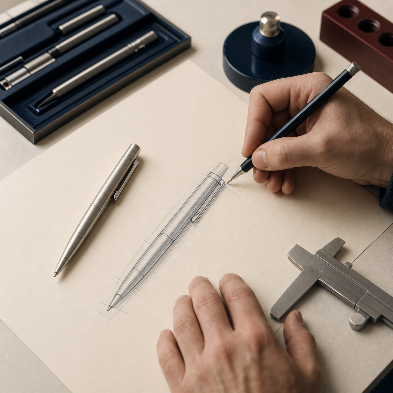 Pen design sketch and prototype